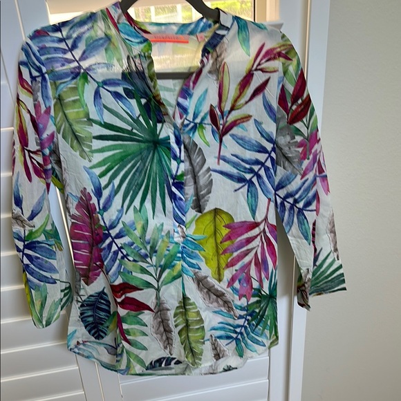 Vilagallo Leaf Print Cotton Blouse Size S - Picture 5 of 10